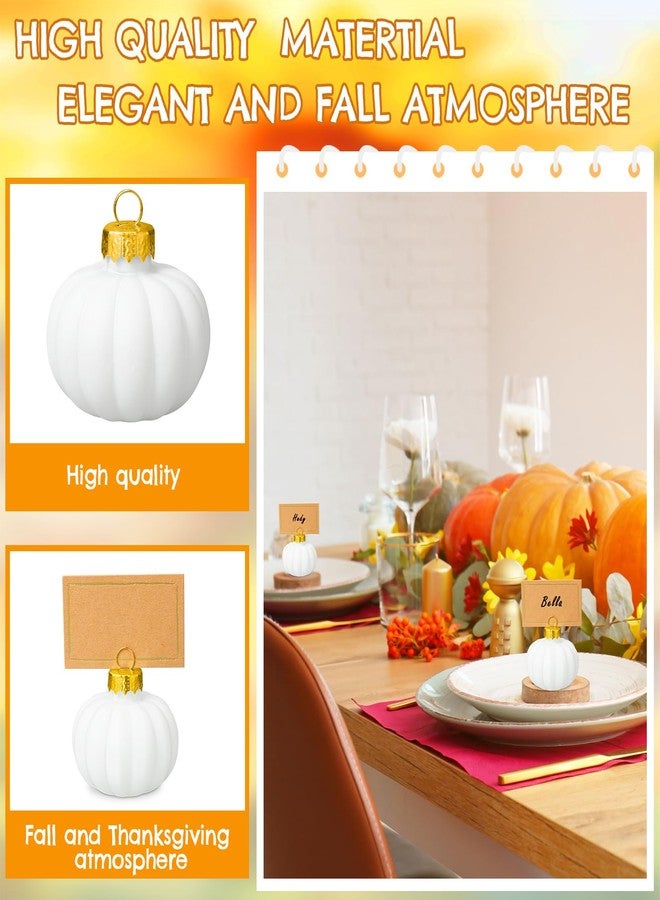 Soaoo 24 Set Thanksgiving Pumpkin Table Decorations Pumpkin Name Place Card Holders for Table Setting Thanksgiving Party Decor Mini Fall Number Holder(White) - Image 3